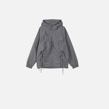 Minimalist Pleated Loose Fit Hooded Windbreaker Jacket
