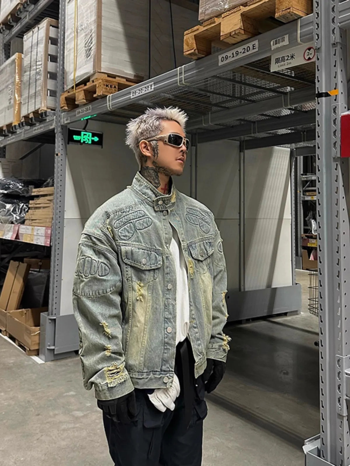 Lightweight Retro Distressed Padded Denim Jacket