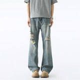 Vintage Streetwear Scratched Blue Ripped Jeans