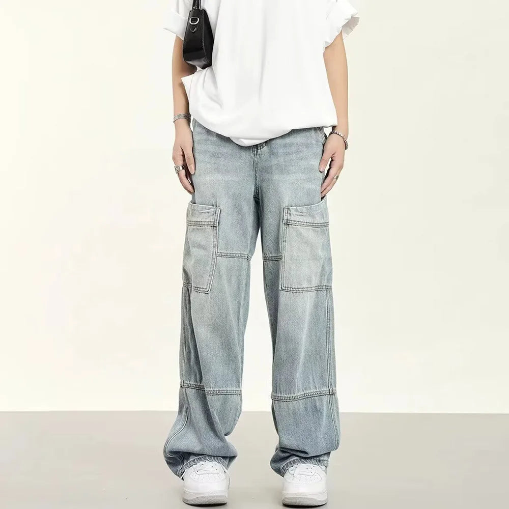 Y2K Retro Loose Straight Overalls Jeans