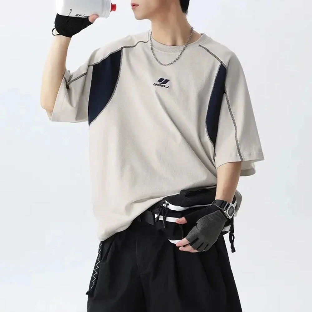 Breathable Contrast Embroidery Short Sleeve T-Shirt