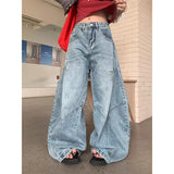 Jean vintage confortable pour femme, taille haute et jambes larges