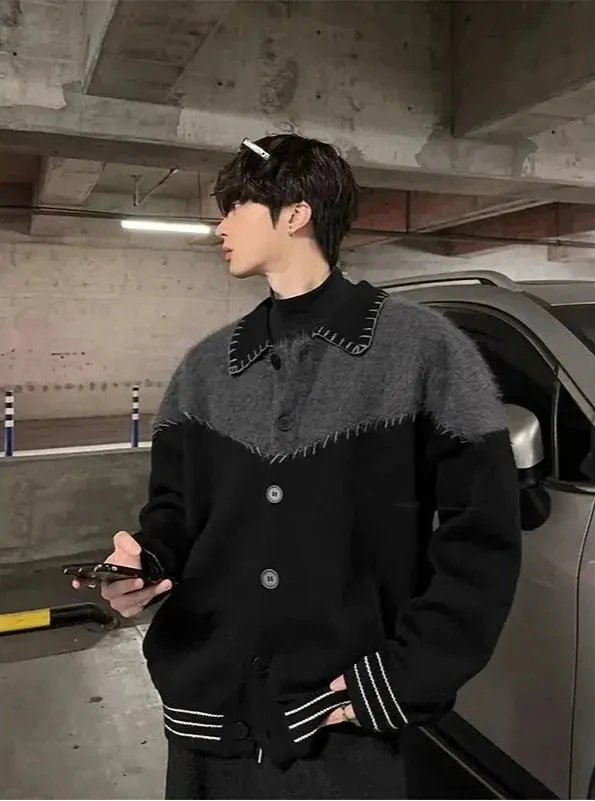 Men's Black Colorful Retro Knit Sweater
