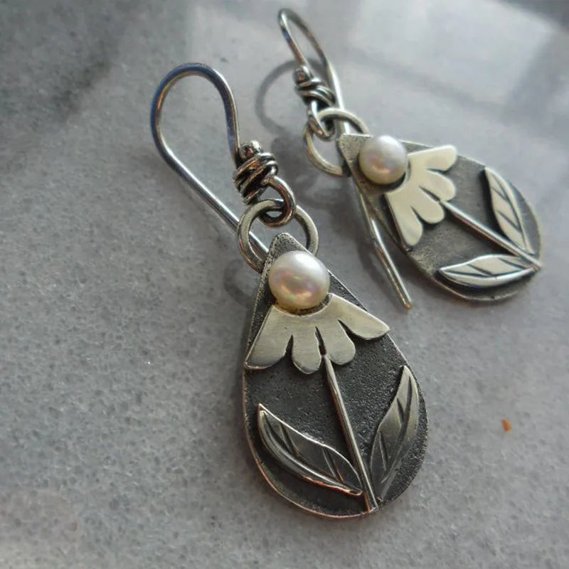 Vintage Boho Pearl Teardrop Earrings