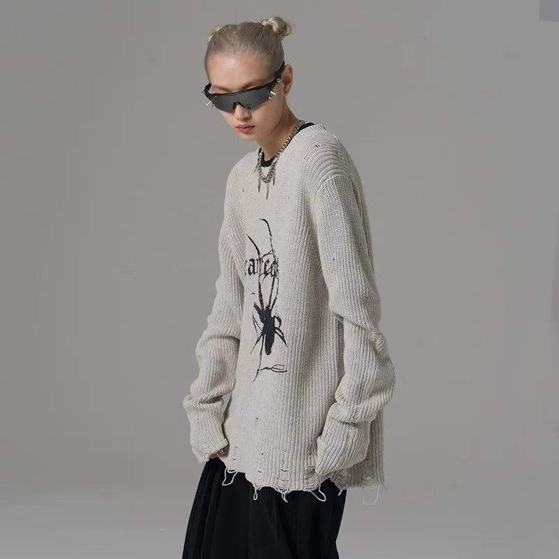 Gothic Vintage Oversize Spider Print Sweater