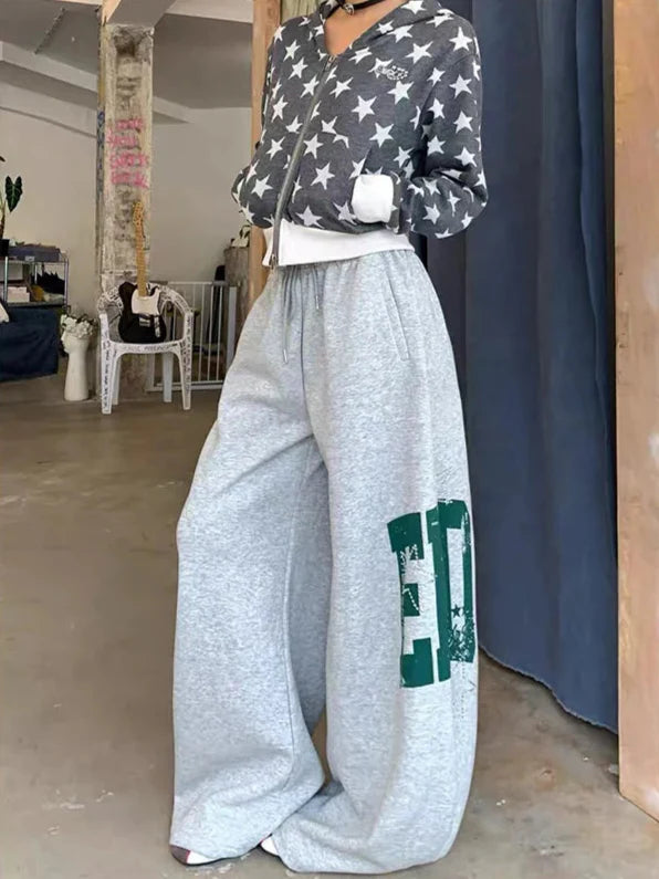 Insulated Gothic Casual Letter Print Wide Leg Sweatpants