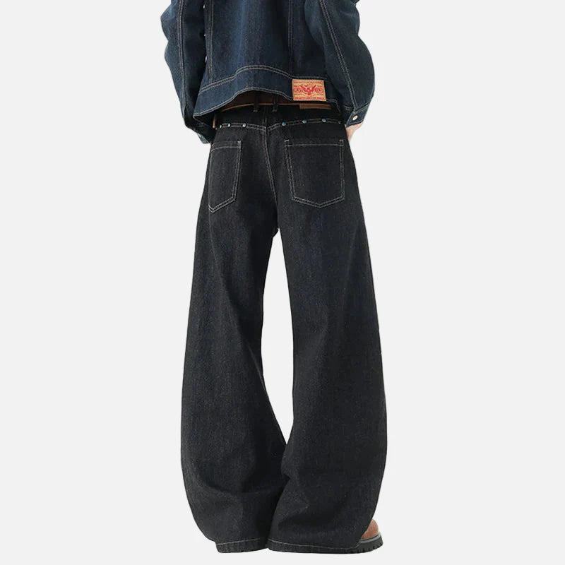 Versatile Solid Color Beading Wide Leg Jeans