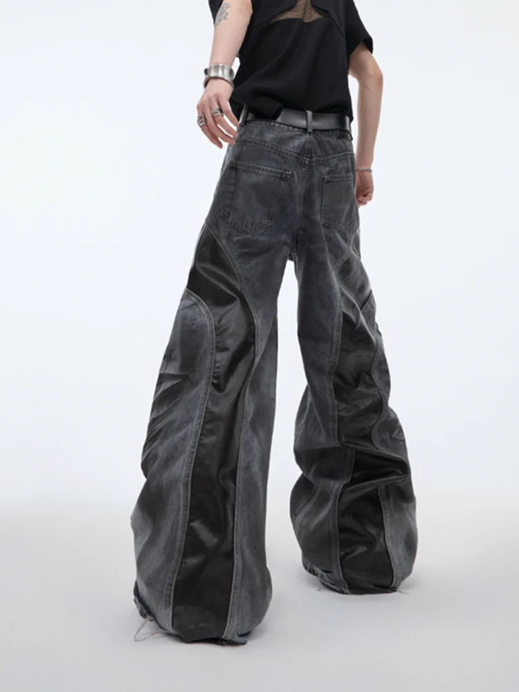 Jean vintage cyber noir en cuir PU Y2K