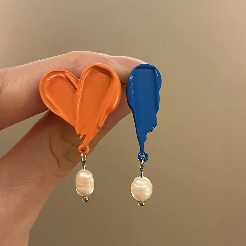Colorful French Retro Pearl Drop Earrings