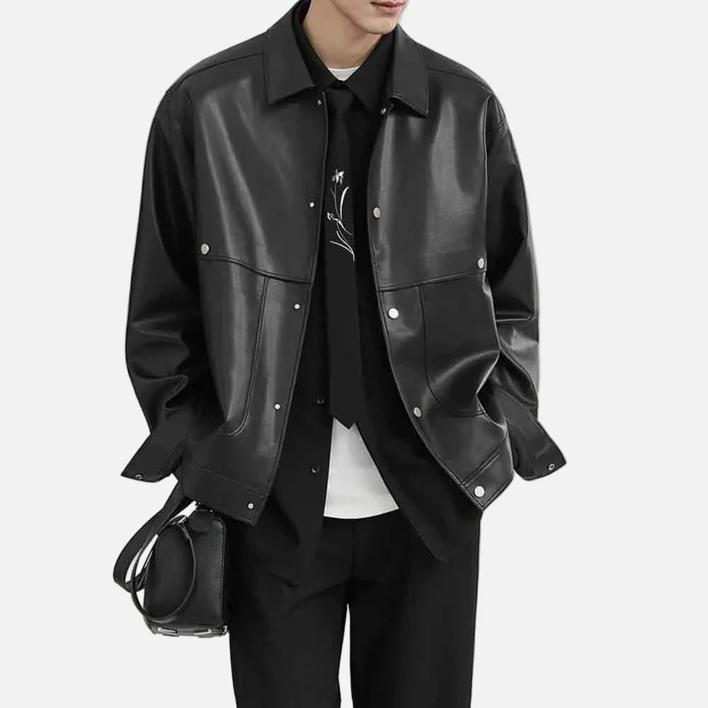 American Retro PU Leather Long-Sleeved Jacket