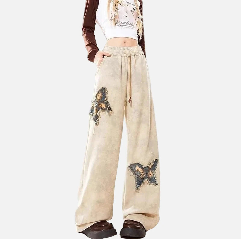 American Retro Butterfly Patch Casual Sweatpants