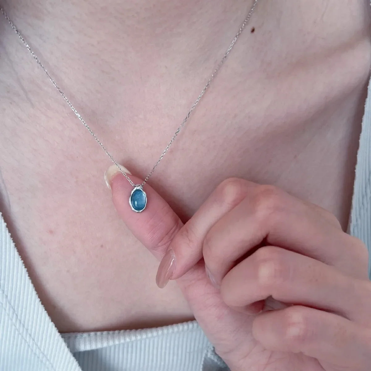 Blue Stone Oval Pendant Necklace