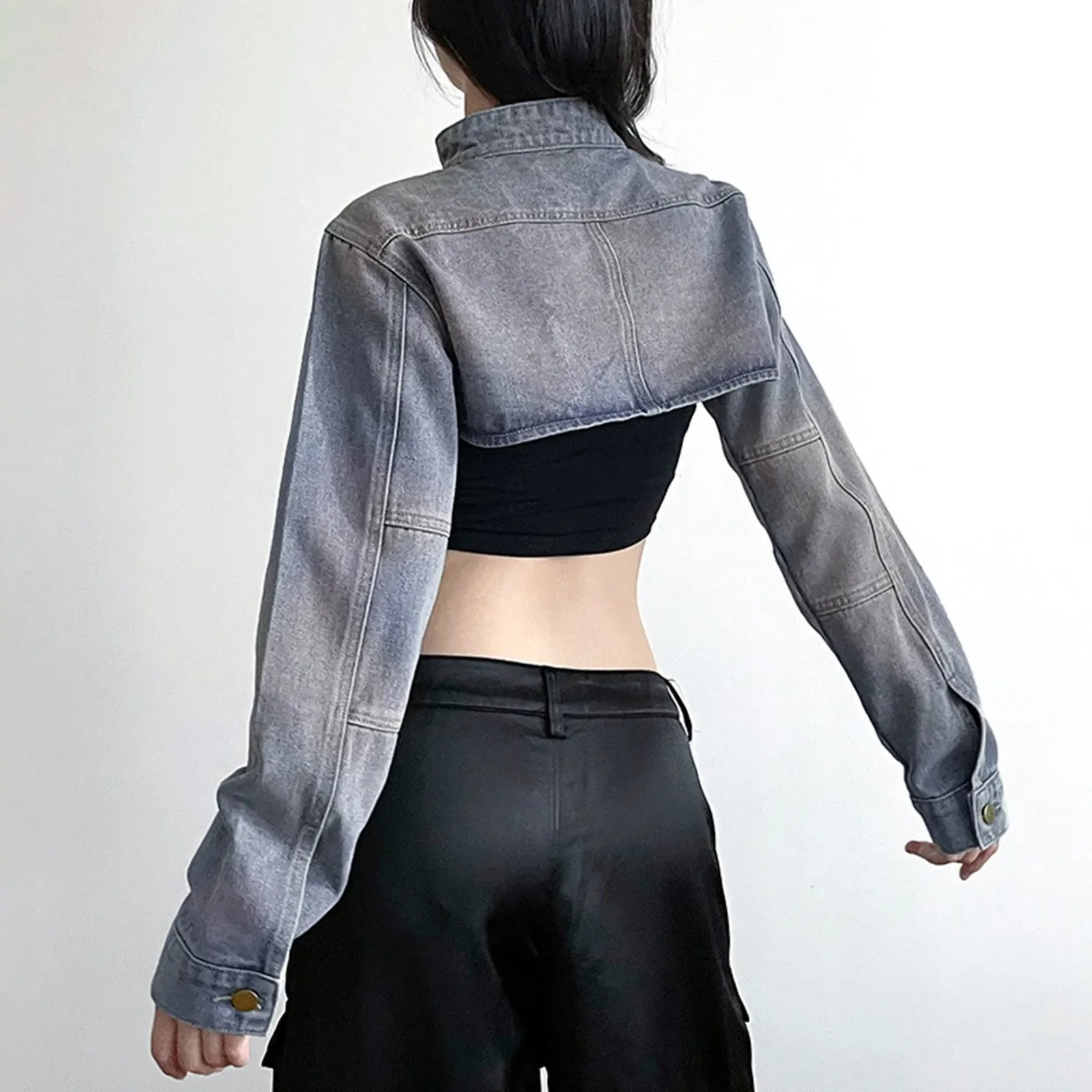 Oversized Vintage Washed Denim Cropped Jacket