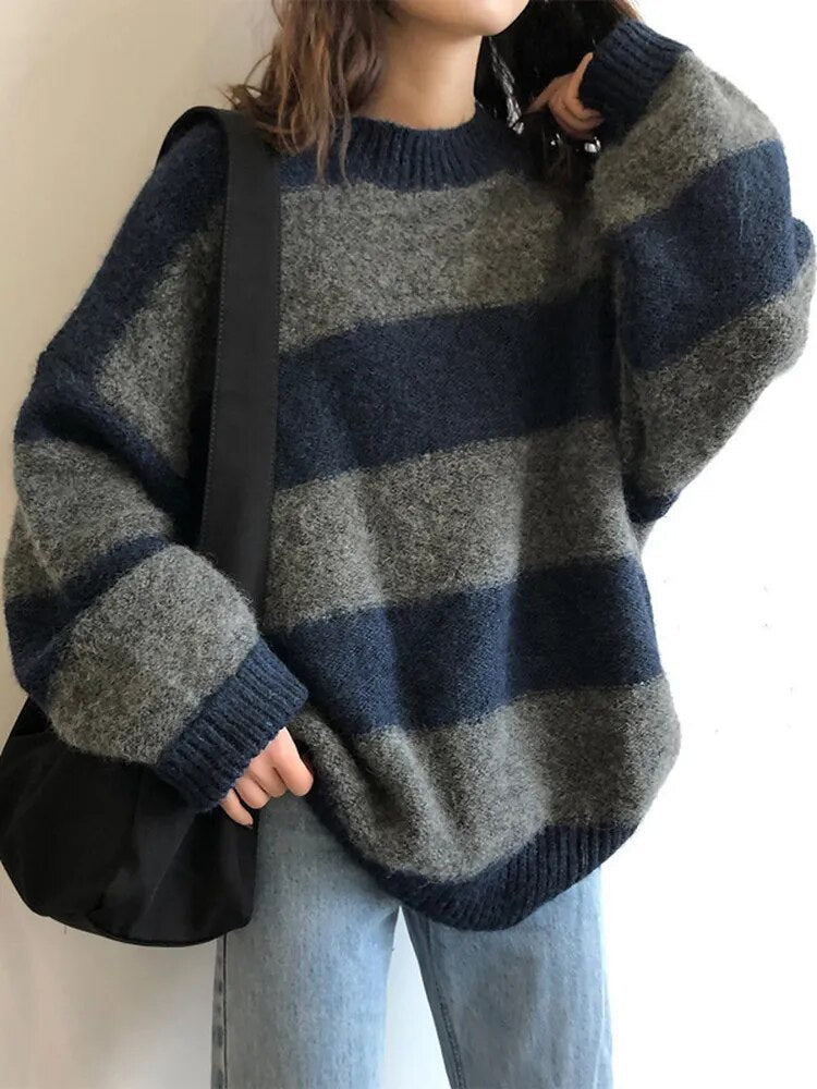 Vintage-Strickpullover mit lockeren Streifen