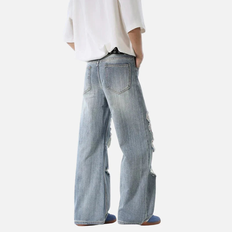 Lightweight Distressed High Waisted Wide Leg Jeans