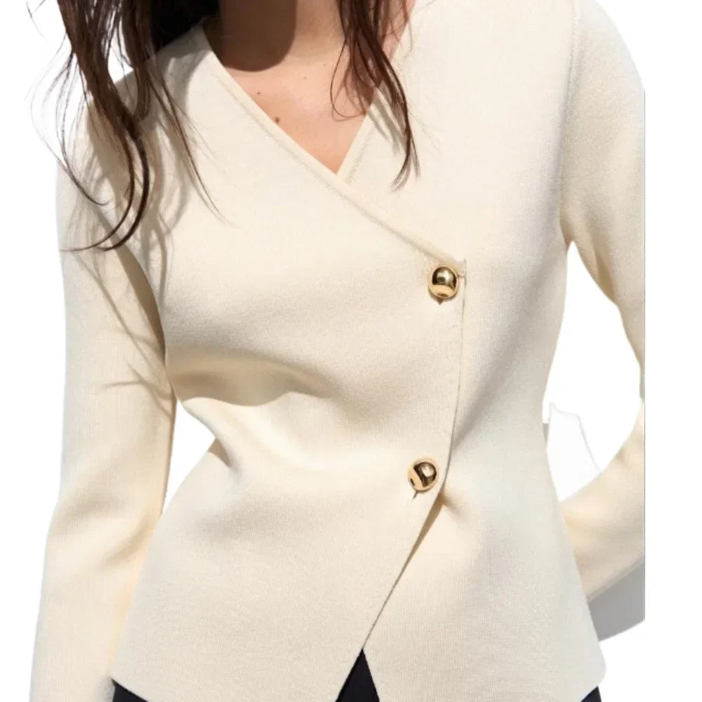 Elegante elfenbeinfarbene Strickjacke für Damen