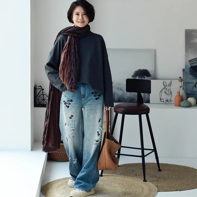 Vintage-Westernjeans in Weiß im Used-Look
