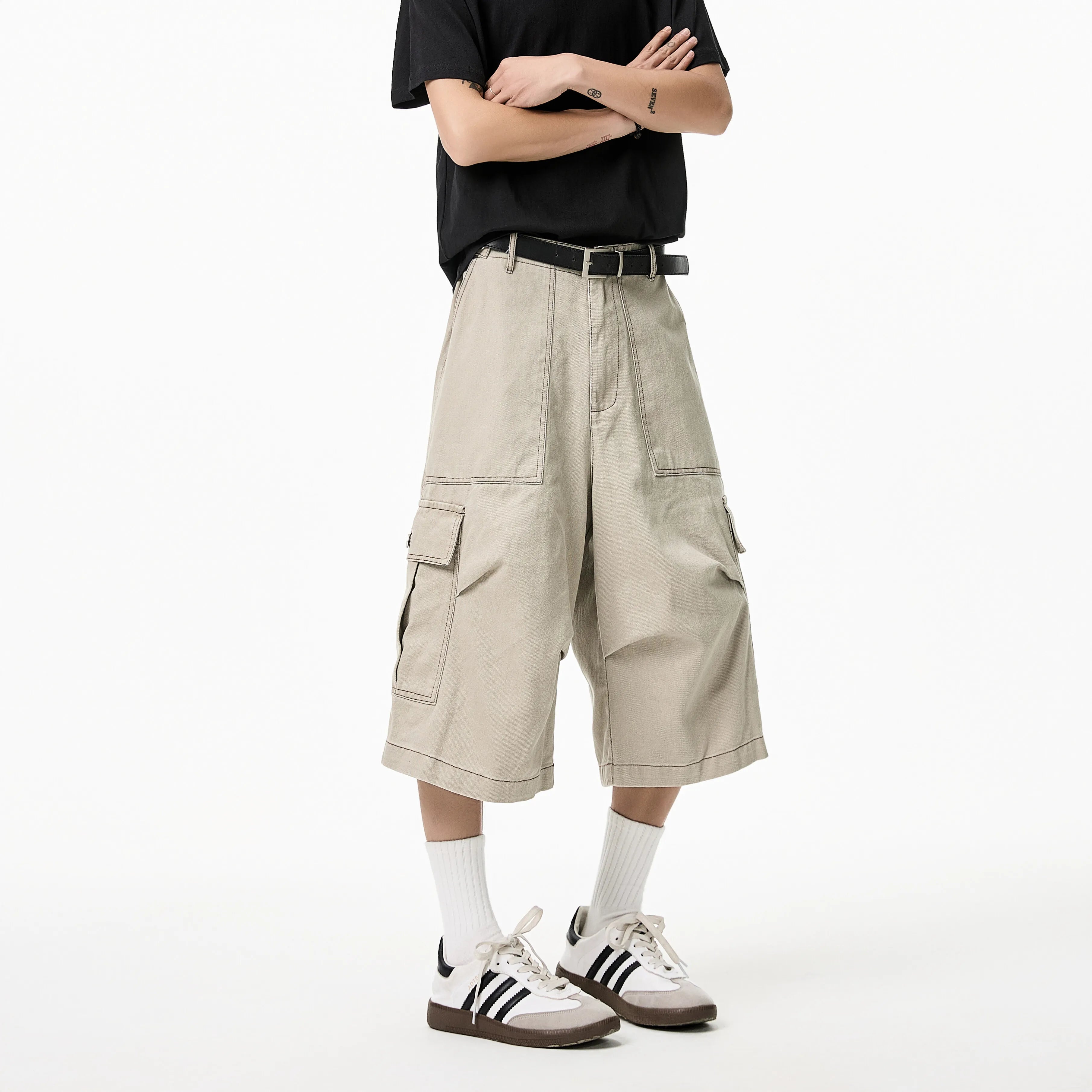 American Style Streetwear Cotton Cargo Utility Jorts