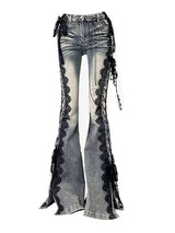 Women Vintage Lace-Up Bell Bottom Jeans