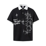 Stylish Color Contrast Splicing Printed Polo T-Shirt