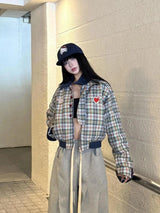 Retro-Collegejacke mit Karomuster und lockerem Schnitt
