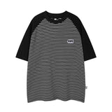 高品質ストライプ柄ゆったりカジュアル夏Tシャツ