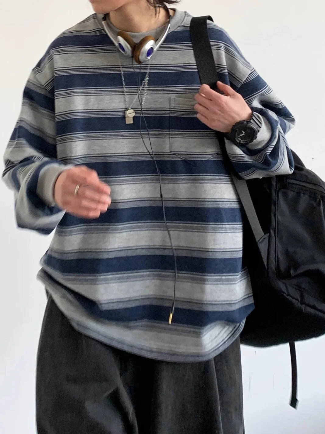 Japanese Retro Stripe Loose Sweatshirt