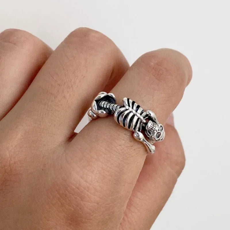 Silver Skull Skeleton Cuff Finger Ring