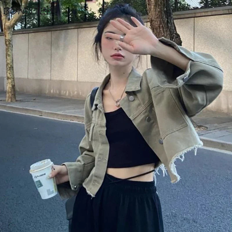 Women Cool Chic Cropped Denim Jacket