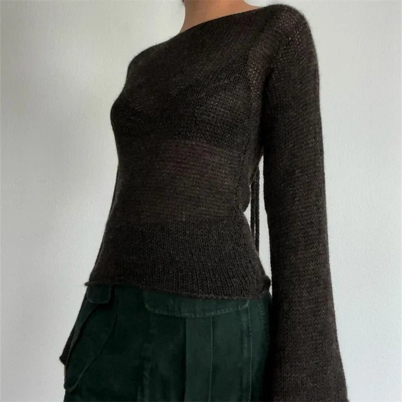 Y2K Strickpullover mit ausgestellten Ärmeln