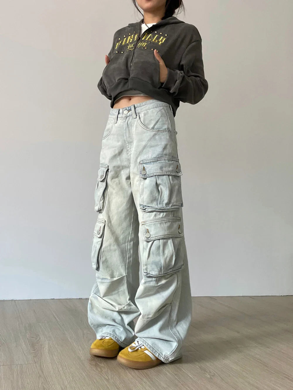 Pantalon cargo vintage délavé Y2K