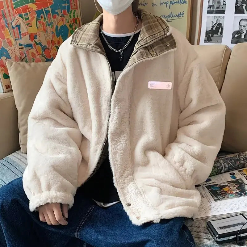 리버서블 보온 더블 울 인조 퍼 재킷