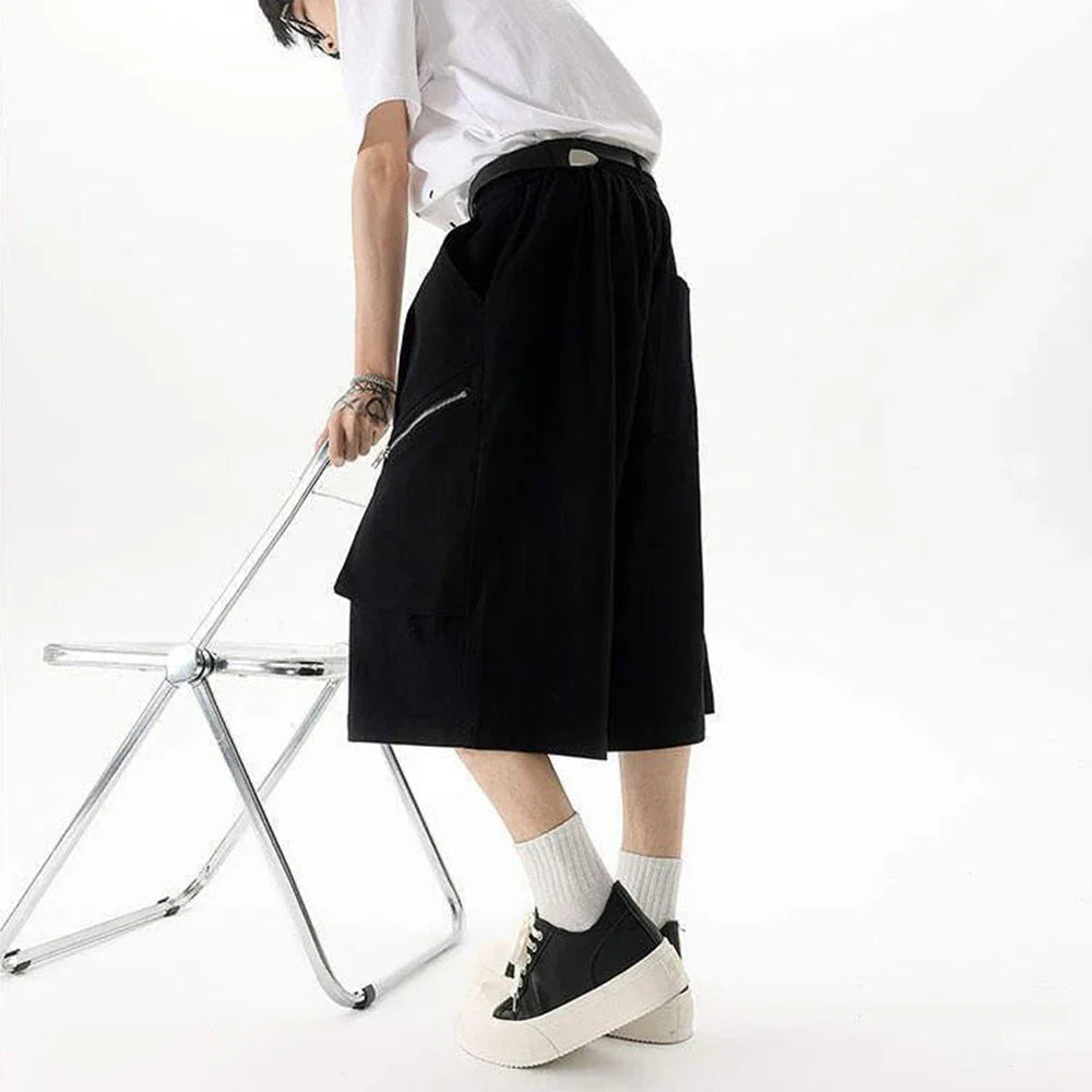 Streetwear Solid Color Wide Leg Workwear Jorts