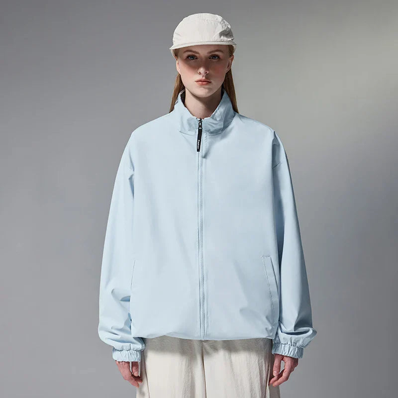 Solid Color Zip-Up Windbreaker Jacket