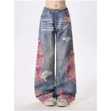 Women Cool Vintage Ripped Hollow Out Tassels Jeans