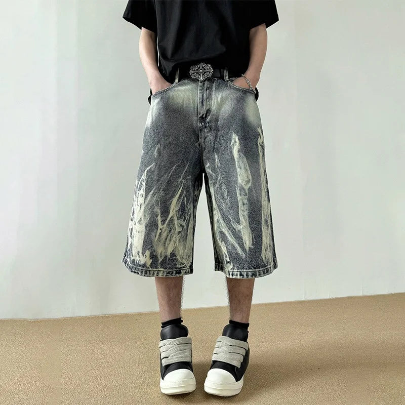 Denim-Shorts mit Flammenmuster