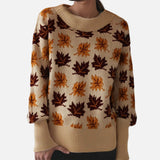 Streetwear Leaf Print Knit Cool Sweater