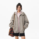 Winddichte Wildlederjacke mit Kapuze und Reißverschluss