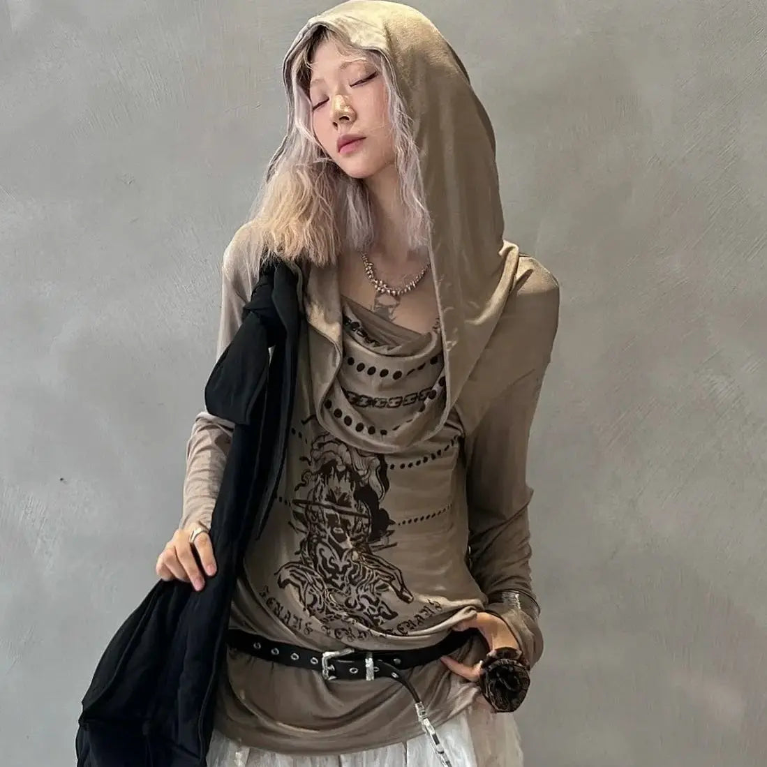 Brown Retro High-End Wasteland Style T-shirt