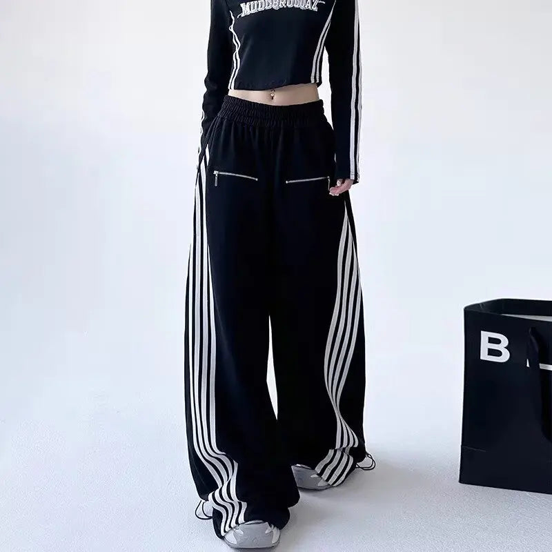 Y2K Jogginghose mit elastischem Bund, Patchwork-Streifen