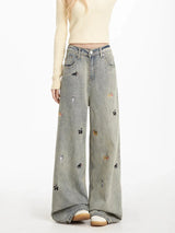Coole Vintage-Jeans mit amerikanischem Welpenstickerei