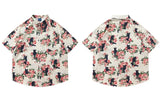 Streetwear Schwarzes Katzen-Blumen-Cooles Button-Up-Hemd