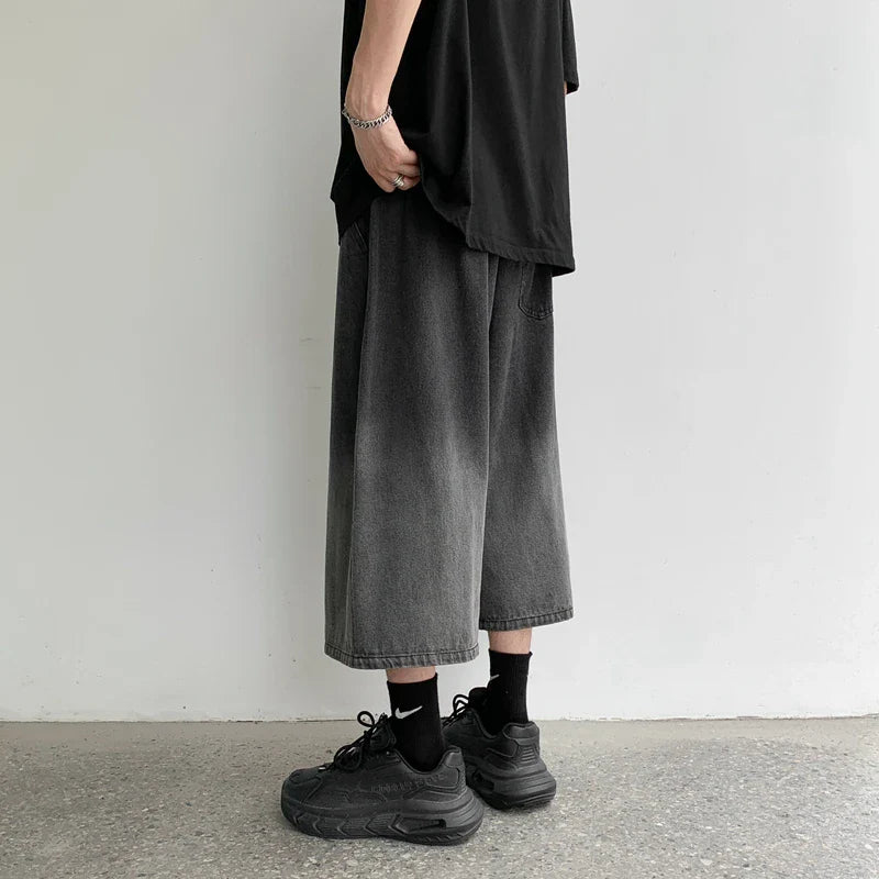 Men's Streetwear Gradient Calf-Length Denim Jorts