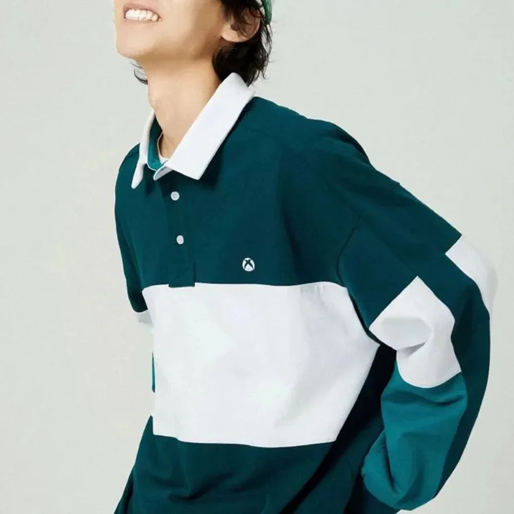 Langarm-Poloshirt mit Farbblock-Patchwork