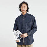 Chemise longue en denim américain rétro décontractée pour homme