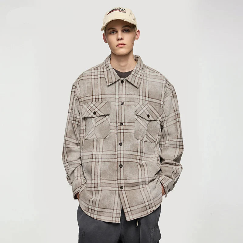 Chemise vintage à carreaux oversize à manches longues