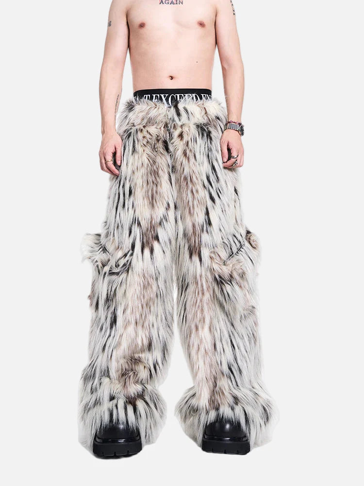 Luxury Leaopard Oversized Faux Fur Casual Pants