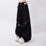 Pantalon cargo noir à fermeture éclair
