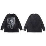 Fashionable Washed Black Ghost Casual Sweatshirt