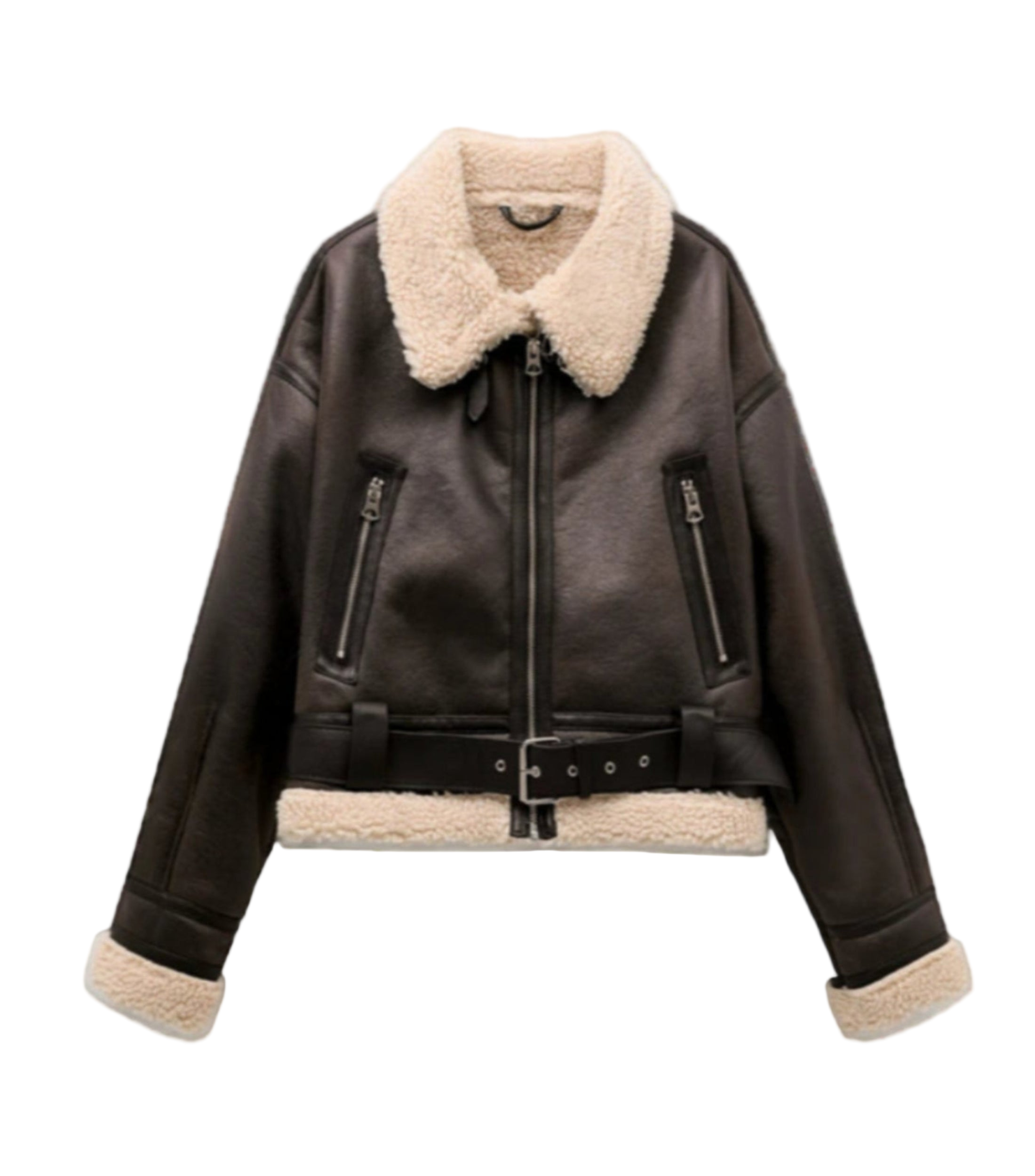 Shearling Lined Aviator Leather Jacket
